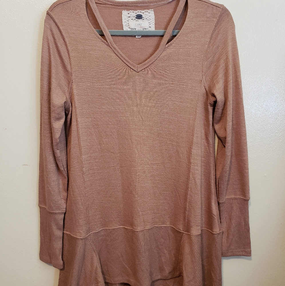 Cupio long tan tunic boho shabby chic NEW